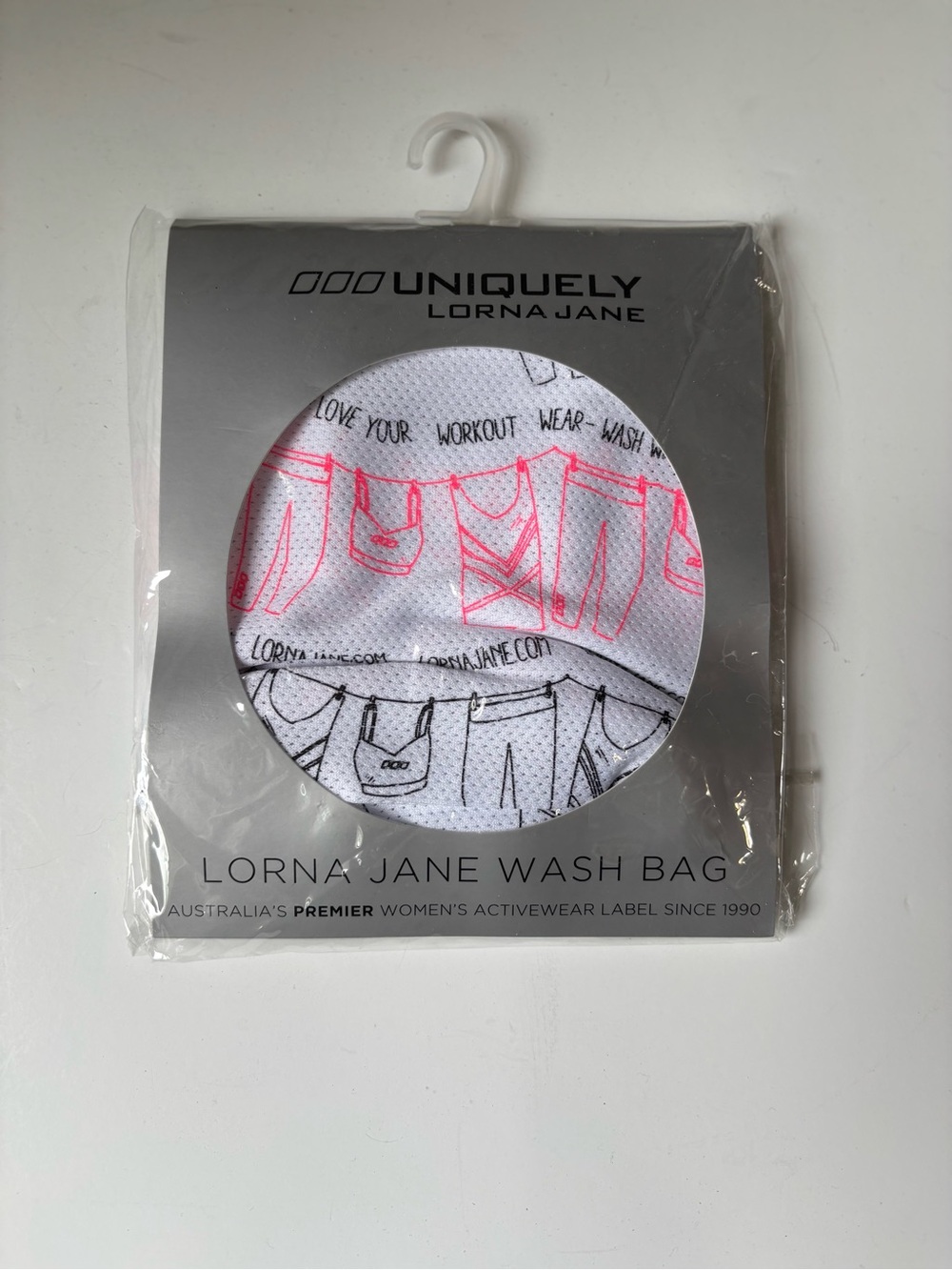 Lorna Jane Uniquely Wash Bag - White with Pink & Black Print New in Bag